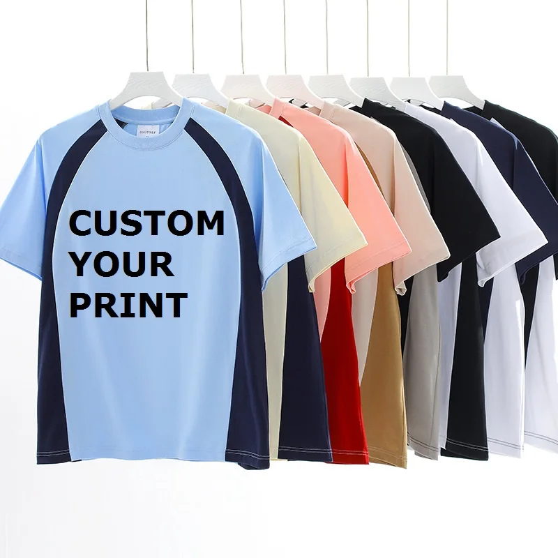 High Quality Street Wear Two Tone Colors Cotton T-shirt  Wholesale Summer 250 gsm Cotton Retro Loose T Shirts For Unisex