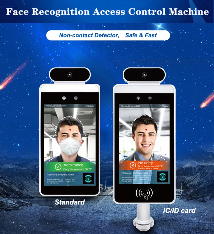  AI Face Recognition Body Temperature Scanner Measuring Device for Access Control Support