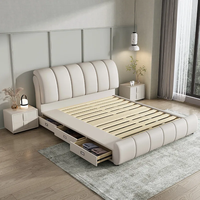 Modern style home furniture minimalist design bedroom high quality durable luxury  solid wood headboard bed with storage