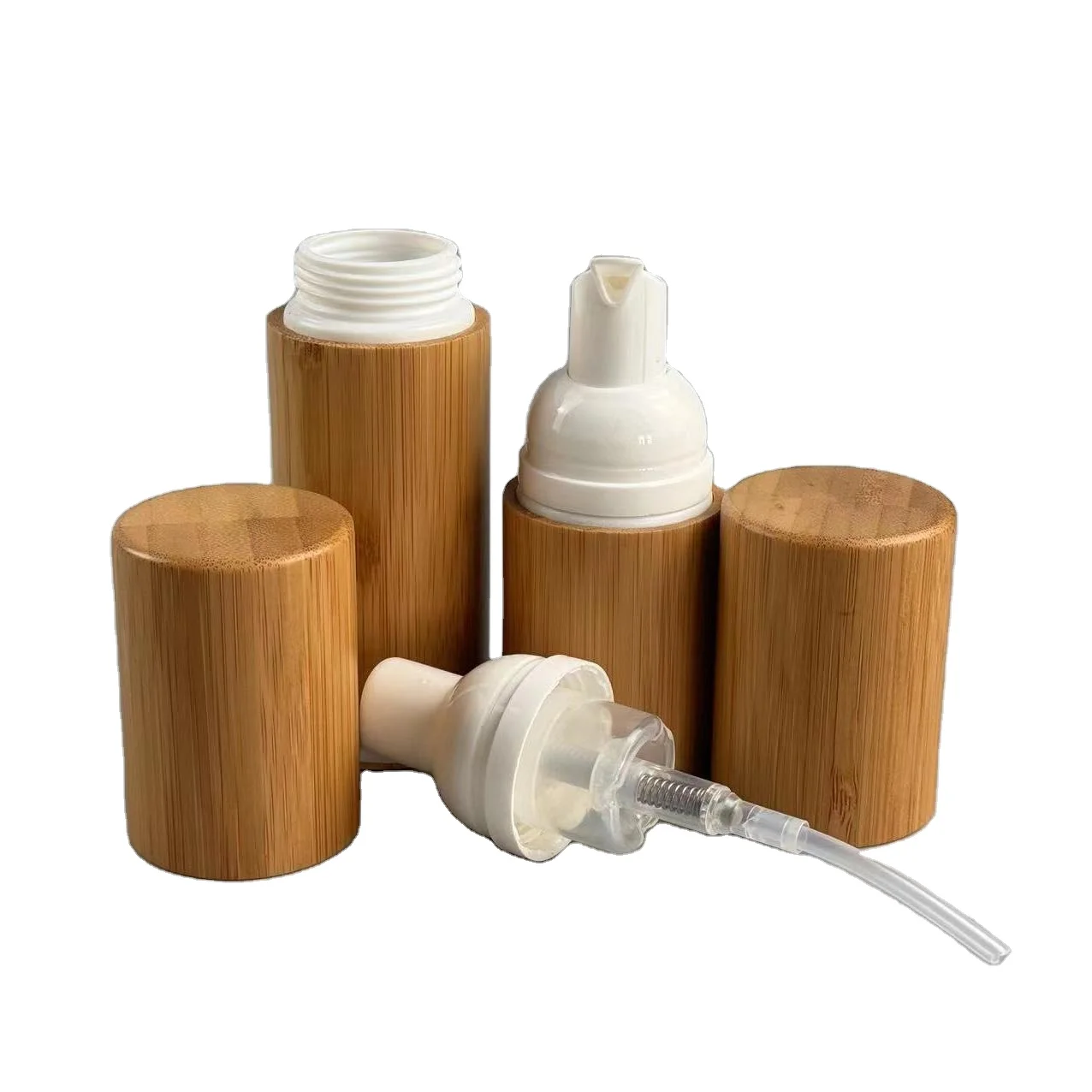Hot selling Eco Friendly 100ml Bamboo Covered Foam Empty Bottle Liquid Cosmetic Soap Dispenser Foam Pump Bottle With Bamboo Lid