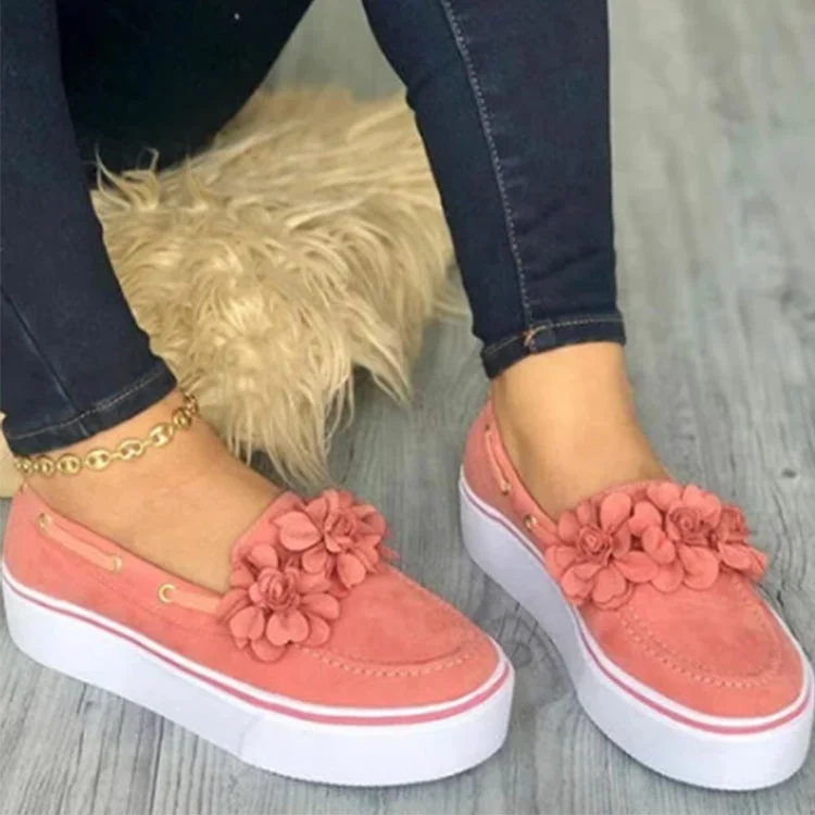 New Arrived Women Flowers Loafers Platform Wedge Shoes Large Size Casual Flat Shoes