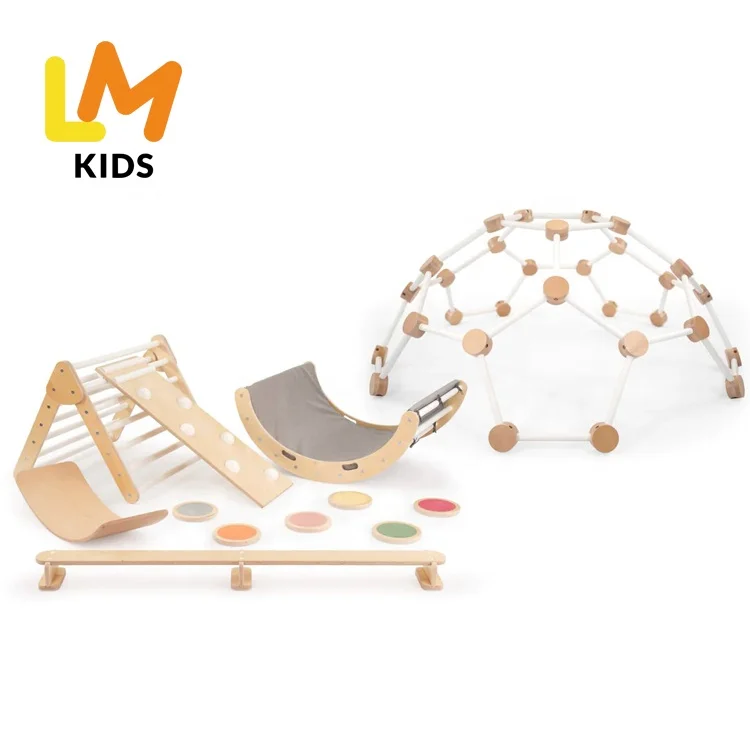 LM KIDS indoor playground wooden toys wooden balance board stepping stones climbing dome playsets gymnastics picklers triangle