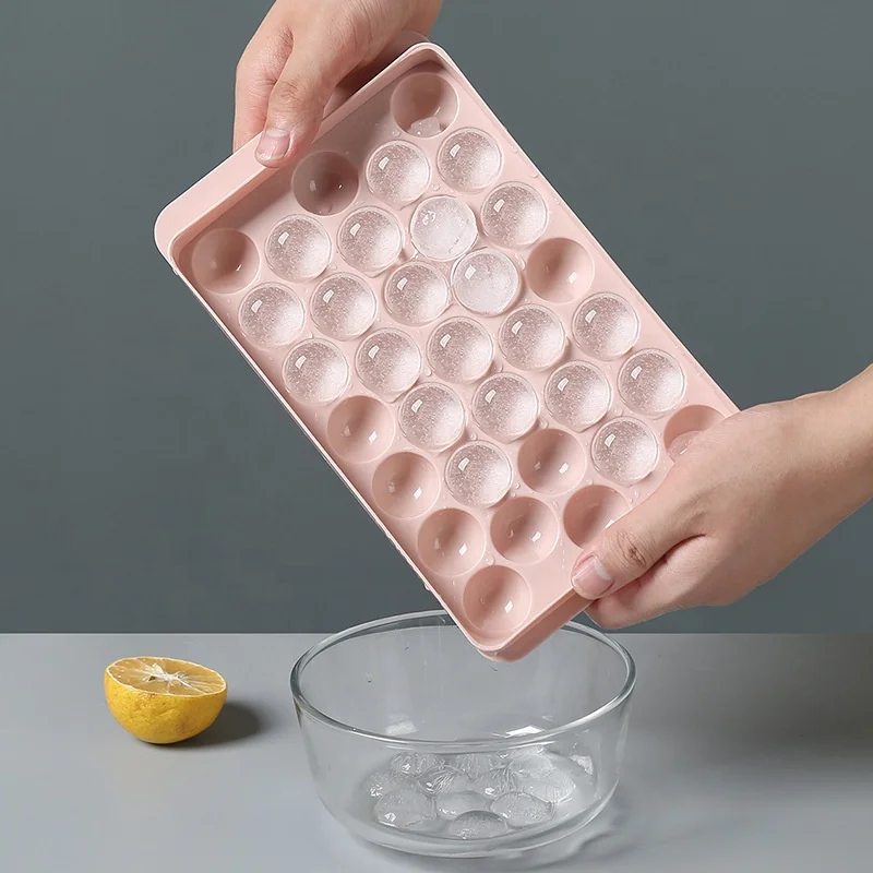 18/33 Grids Sphere Plastic Pebble Ice Tray with Lids Home Bar Party Round Ball Ice Cube Makers Kitchen DIY Ice Cream Mold Tool