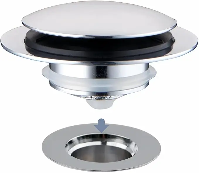 Chrome Anti-Odor and Anti-Blocking Press Type Drain Plug Sink Filter Bouncing Core for Bathroom Basin Leak Plug
