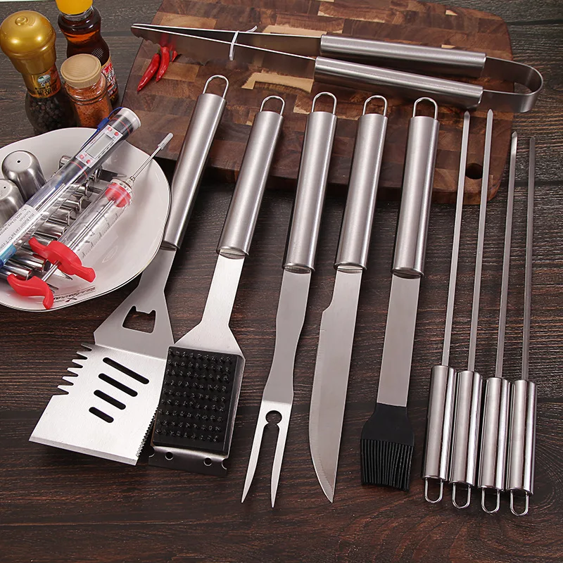 China Manufactured Outdoor Kitchen Garden Barbecue Grilling Accessory Set Stainless Steel BBQ Tool Set for Camping