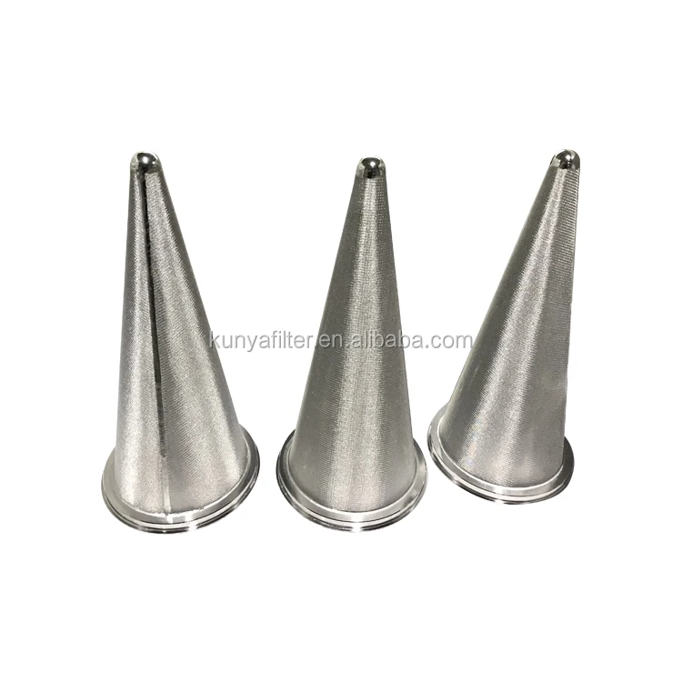 
Stainless steel wire mesh conical basket filter with perforated metal frame 