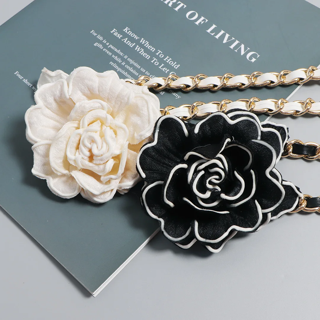 High Quality Designer Leather Belts Elegant Camellia Chain Belt Adjustable Ladies Waist Chain Women Metal Belt Cadena De Cintura