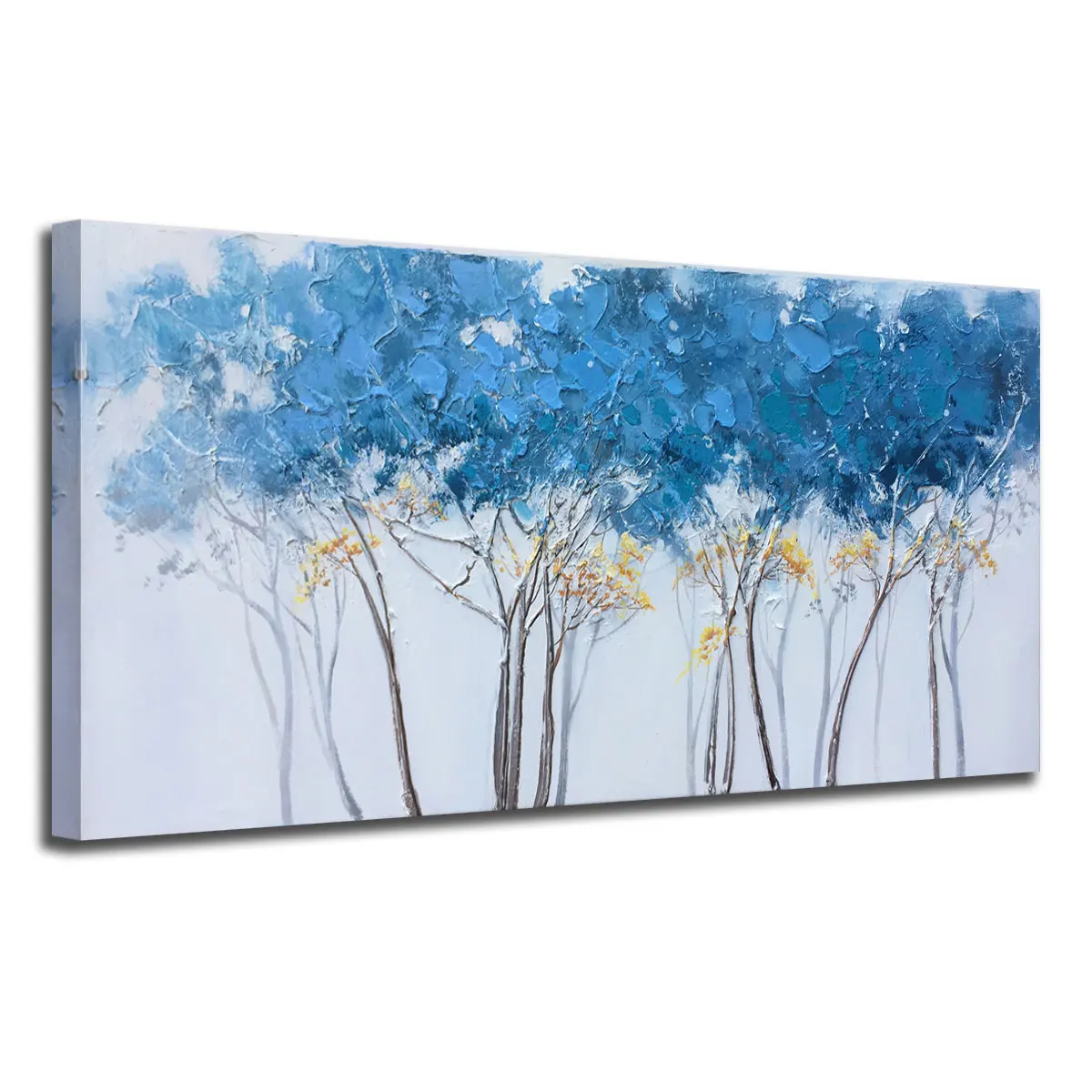Original Art Factory Wholesale Modern Blue Tree Canvas Wall Art Design for Home Wall Decor