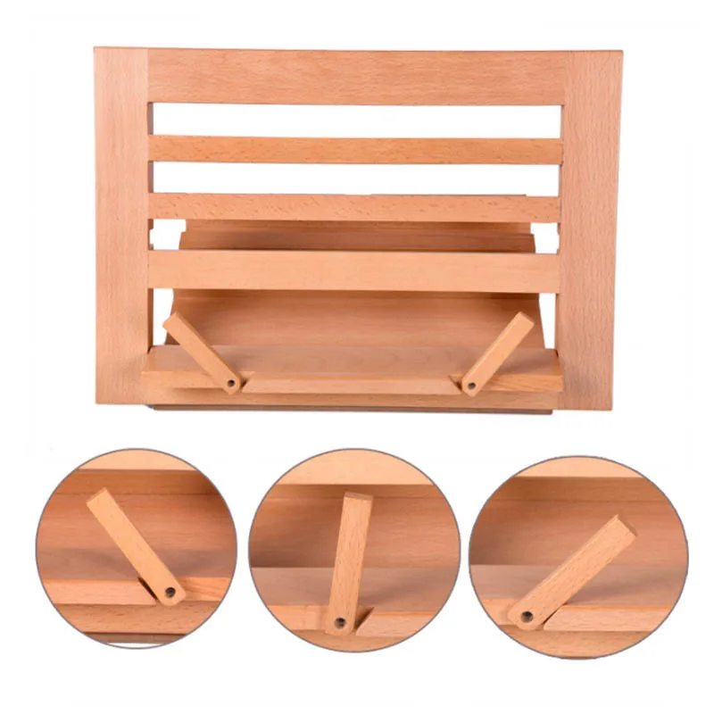 Portable Foldable Adjustable Desk Bamboo Book Stand Kitchen Wooden Cookbook Holder Tray For Tablet Magazine