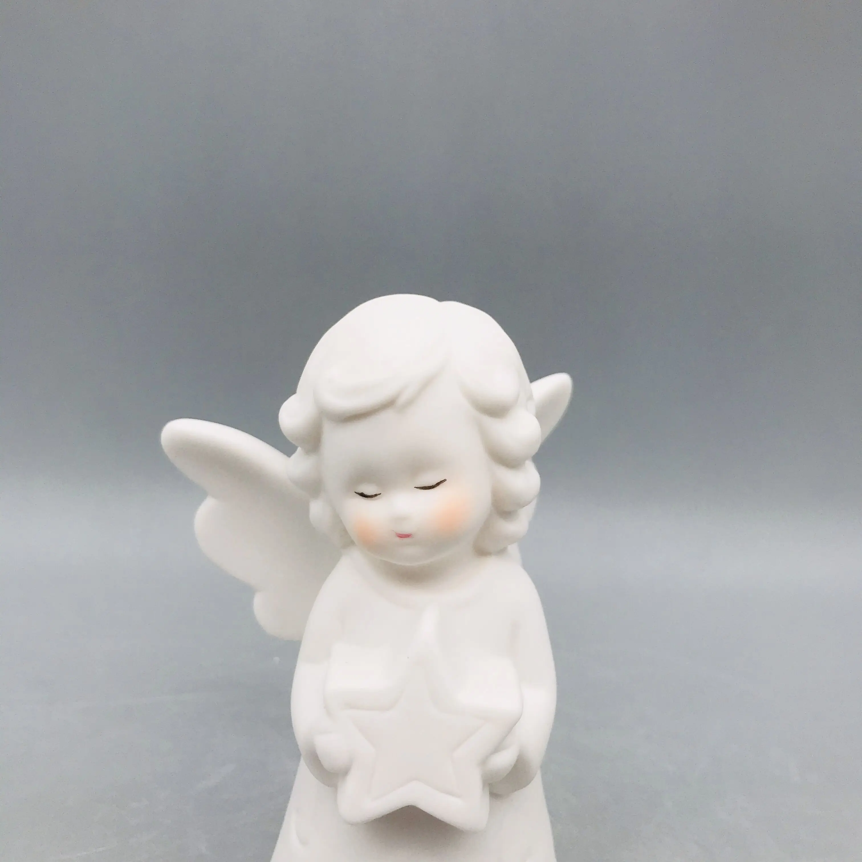 New arrival Christmas decoration ceramic white angel LED with star