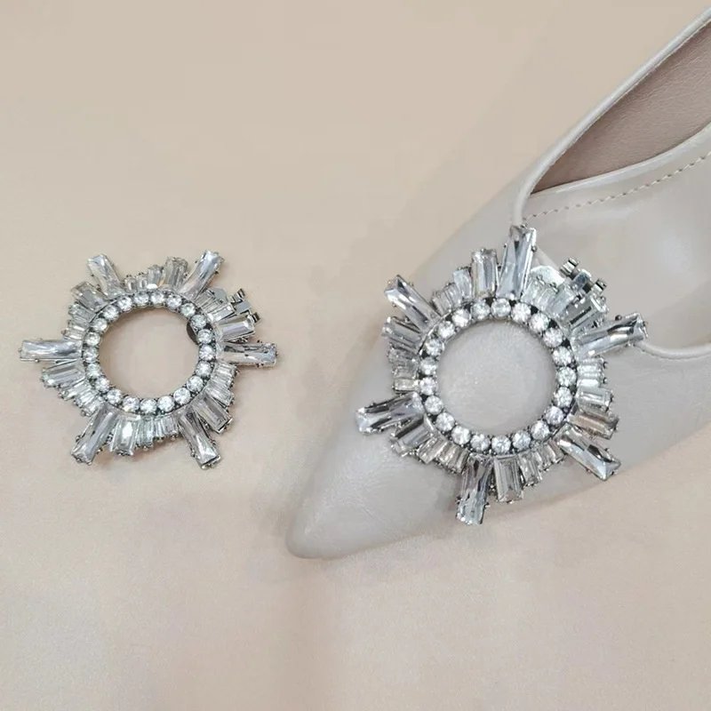 Silver Color Bling Crystal Glass And Diamond Metal Shoe Buckle For Women Shoe