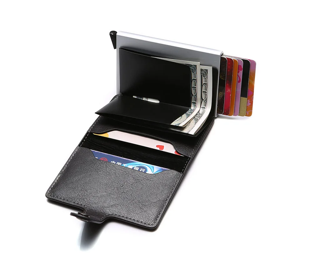 Automatic Pop Up Ultra RFID Real Carbon Fiber Card Custom Wallet, Minimalist Aluminum Credit Card Holder With Metal Money Clip
