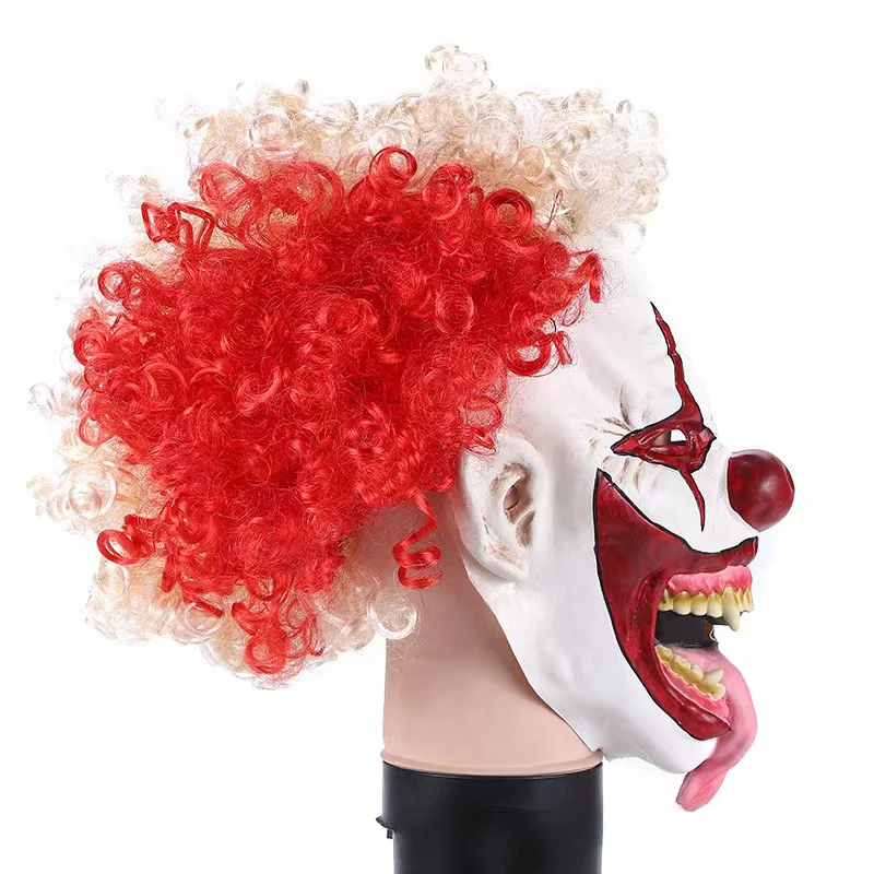 Wholesales Horror Clown Mask with Wig Latex Scary Halloween Carnival Scary Clown Costume Full Head Mask For Disguised Party Prop