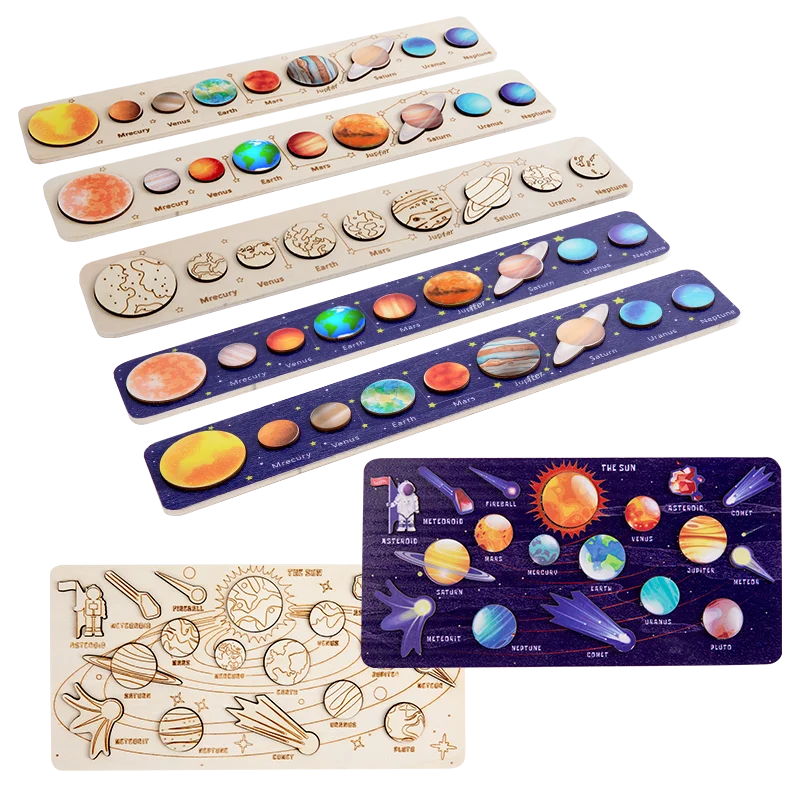 New Montessori Wooden Toys Eight Planets Puzzle Earth Sun Solar System Planets Planets Cognition Educational Toys Children Gifts