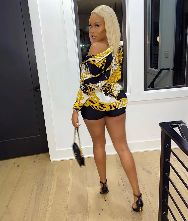 European And American Women's Fashion Sexy Printed Shirt Single-row Button-down Shirt