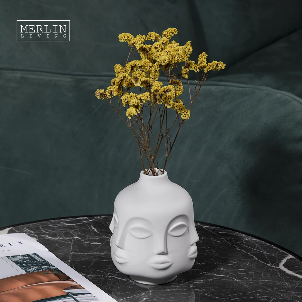 Merlin Living colorful face ornament art funny decoration flower vase ceramic creative small vase modern style for ceramic vase