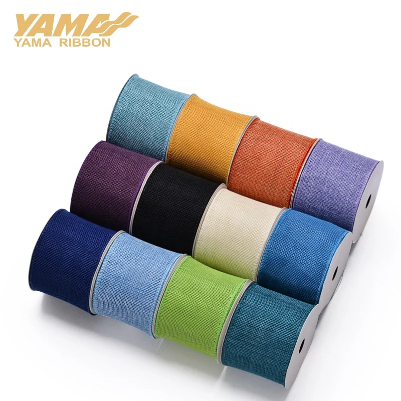 Фабрика Yama 2 5 дюйма ширина 63 мм индивидуальная Смешанная однотонная лента из джутовой проволоки с краями Рождество