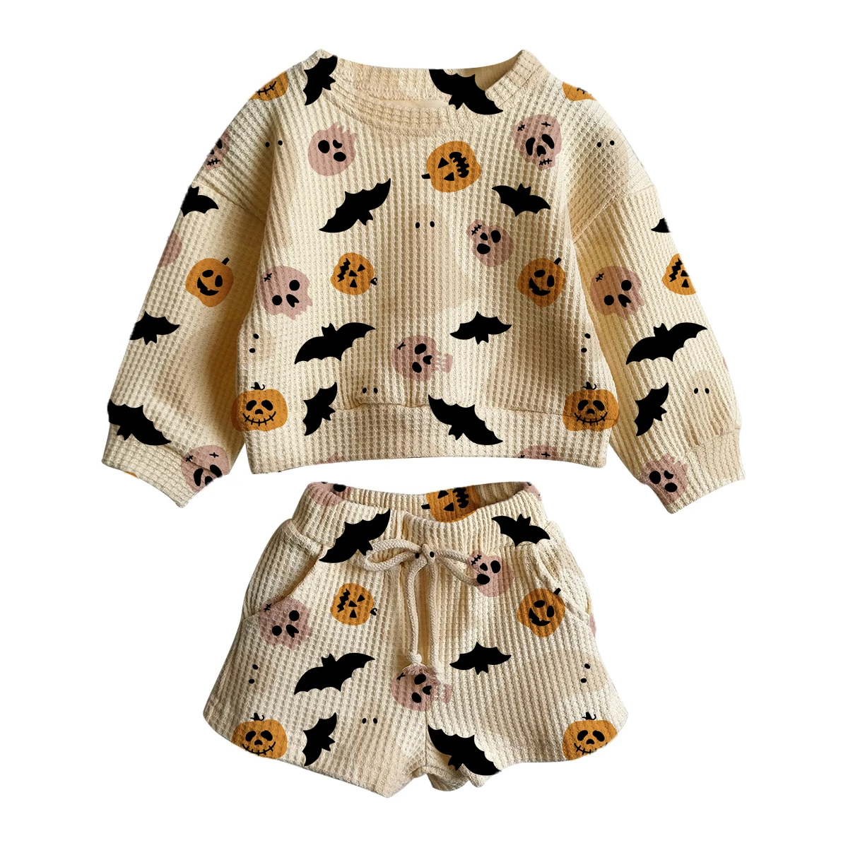 custom print Halloween baby clothes set short sleeve sweatshirt long pants set waffle short sets
