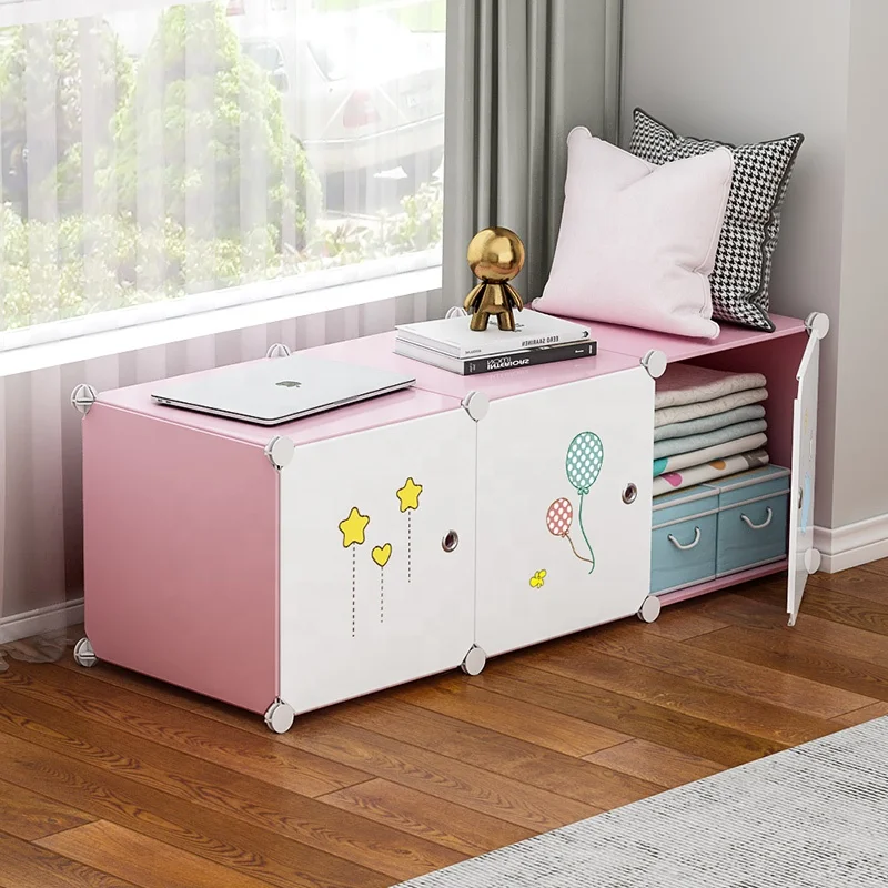Wardrobe bay window cabinet storage cabinet living room economic multi-functional 3 cubes plastic storage cabinet