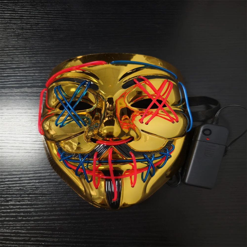 Halloween Latest Hotsale V-shaped EL luminous Mask Light Up Neon Glowing El Wire Purge Rave Led Party Halloween Mask