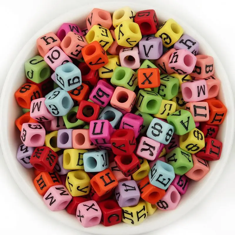 AC1174 500g/bag 6MM Russian Letter Acrylic Beads Square Russia Alphabet Cube Loose Spacer Beads For DIY Jewelry Making Bracelet