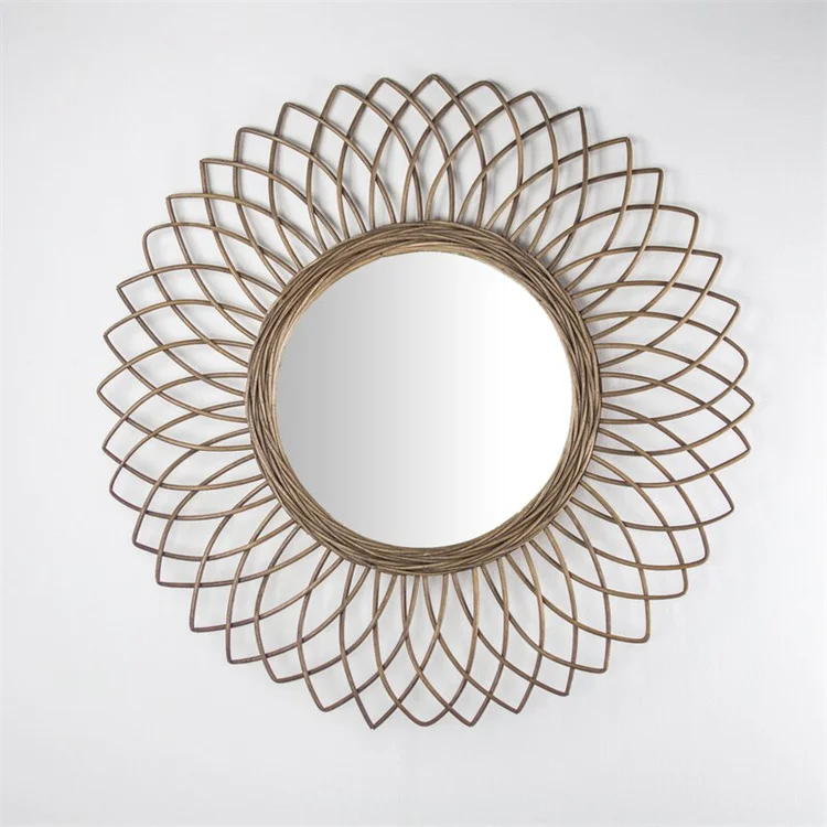 YRMT New Dresser Wicker Round Rattan Mirror Home Decor Art Wall Hanging Wicker Mirror