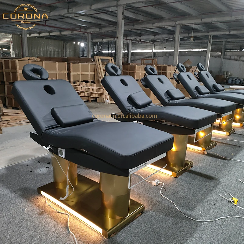 New Design Comfortable Massage Bed White Gold Beauty Salon Electric Cosmetic Facial Spa Lash Massage Table
