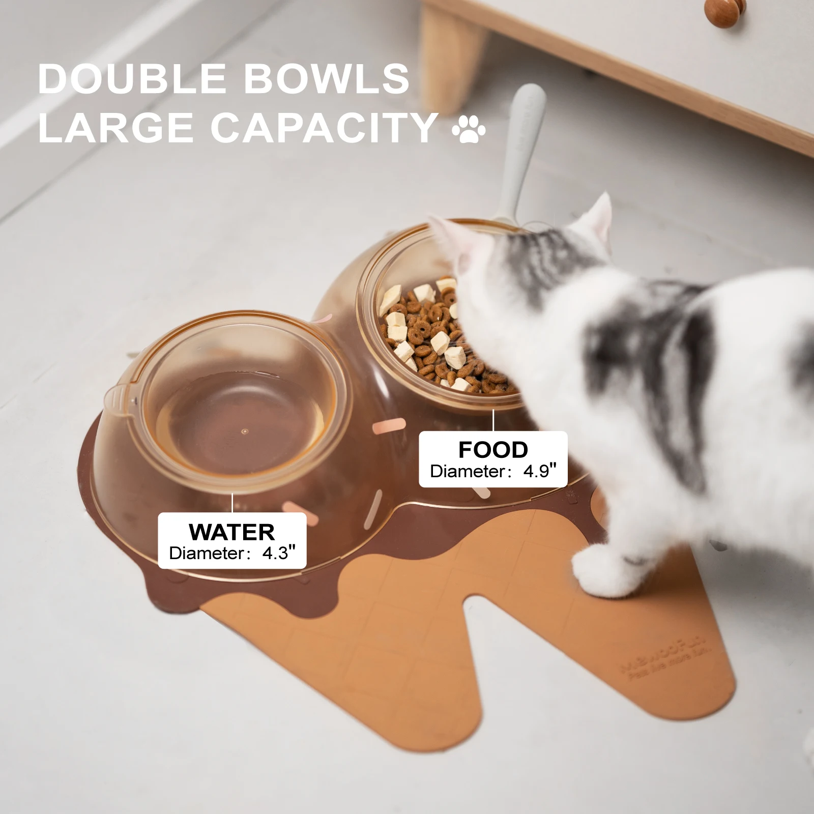 Wholesale Transparent ABS Raised Pet Double Water Bowl Elevated Cat Bowl With Mat