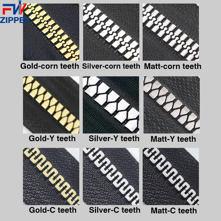 Superior Quality NO 3 5 7 8 10 Paste Gold Teeth Metal Resin Zipper By the Yard for Bags Handbags