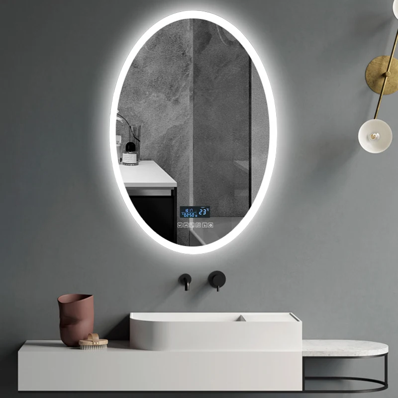 Bath Anti Fog Oval Led Shower Mirror Intelligent Modern Wall Sensor Touch Smart Mirror For Bedroom