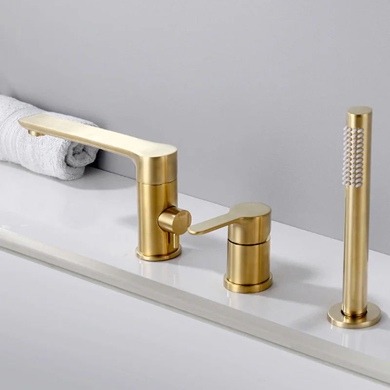 Brass Shower Head 3 Holes Hot And Cold Brushed Nickel Gold Bathtub Faucet Simple Shower Set B1560