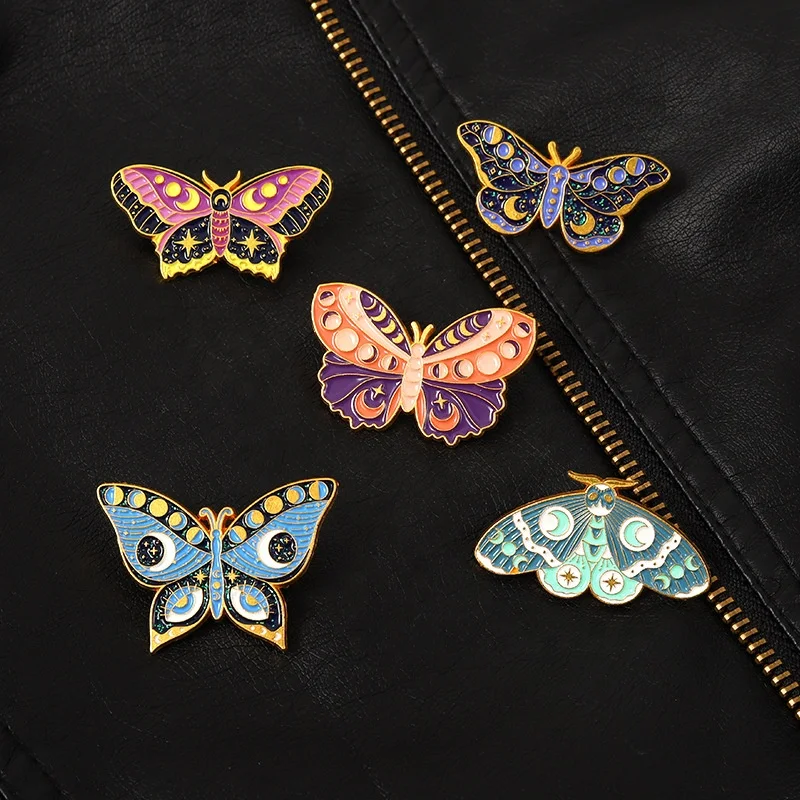 Amazon Hot Sale Butterfly Moth Enamel Pin Factory Wholesale Metal Badge Brooch Pins For Backpacks Jeans Bag Accessories Gift