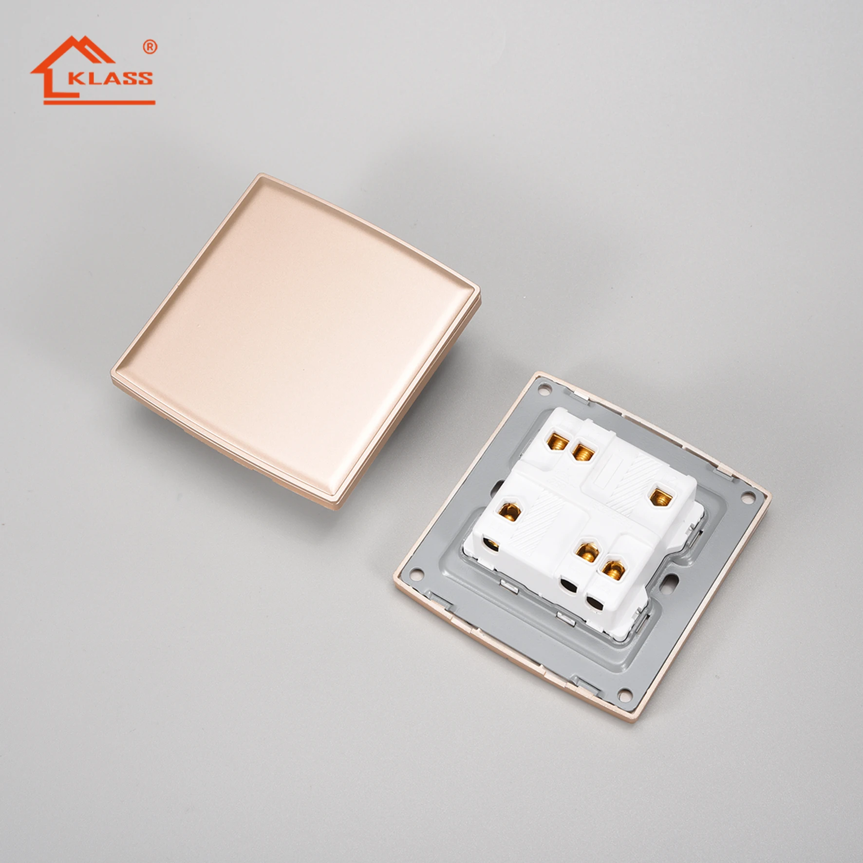 KLASS British standard 16A  250V wall switches with 2 gang 1 way push button switches for home electric power switch and socket