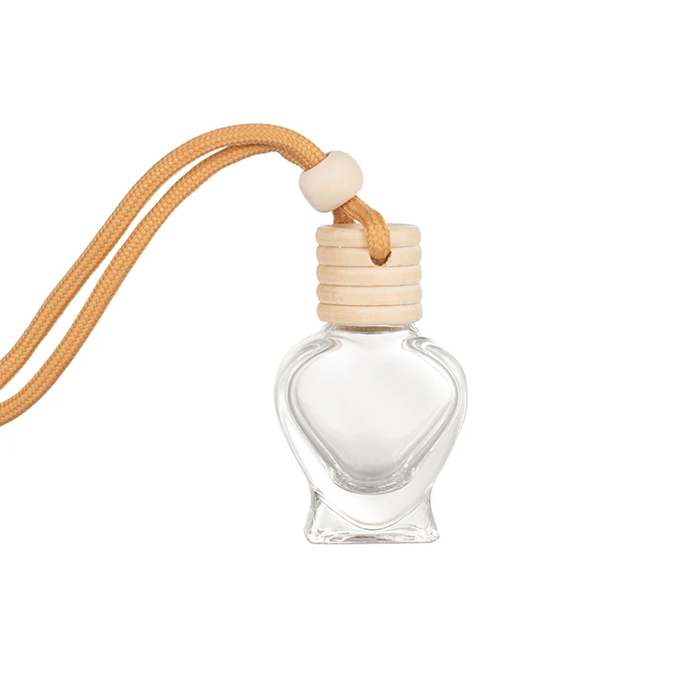 Car-Mounted Decorative Love Perfume Bottle With Five-Thread Wooden Cap Empty Flat Glass Frost Finish 8ML