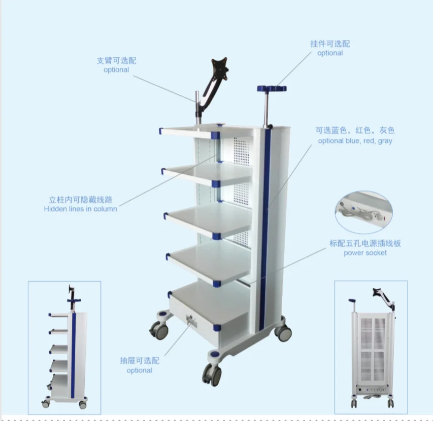 Clinic Furniture Abs Medicine Medical Upgraded Endoscope Trolley With 3 Layers With Handle