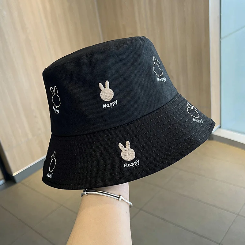 Wholesale Spring Summer Embroidered Rabbit Cute Fisherman Hat Shade Outdoor Face Mask Sunscreen Basin Hat