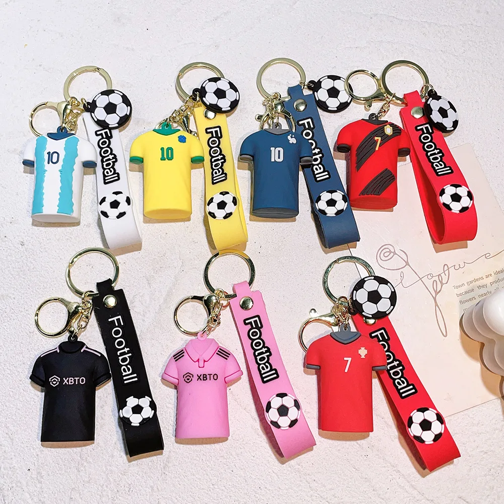 3D PVC Football Player Cup Key Chain Messi Ronaldo Mbapppe Soccer Shirt Pendant Keychain Keyring with Strap