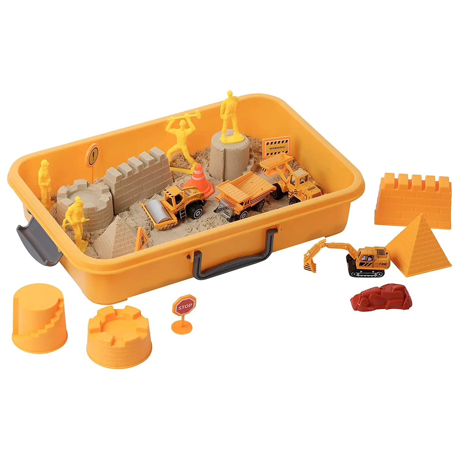 Perfect Kraft Construction Dinosaur Play Sand Set - 38 Pieces Sensory Bin Kit Include 2 lbs Magic