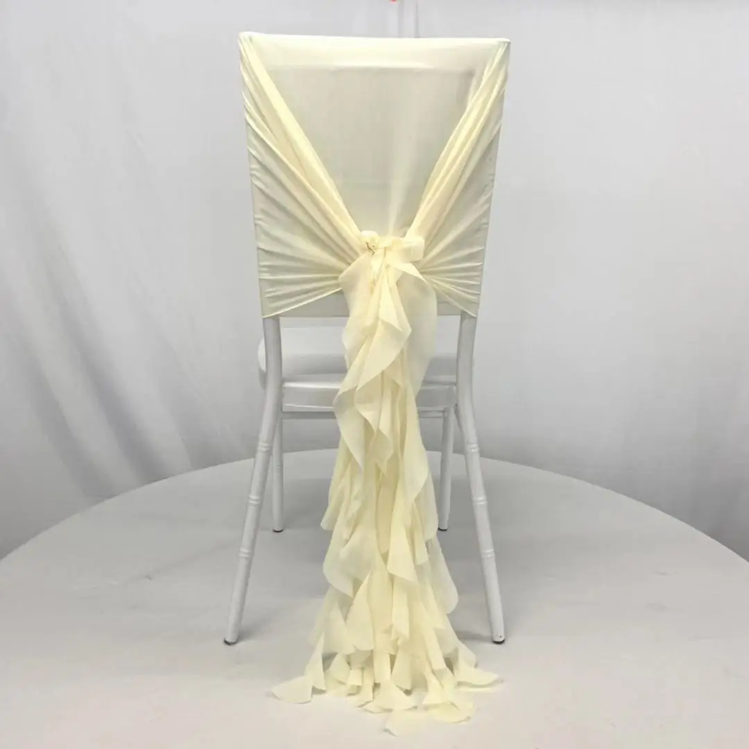 Vertical Curly White  Ruffle Hoods Chiffon Chair Sash Wedding Decorative