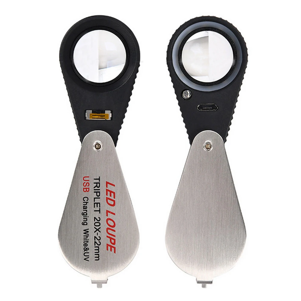 20X Jeweler Triplet USB Rechargeable Loupe Magnifier 6LED White light and UV Black light Magnifying