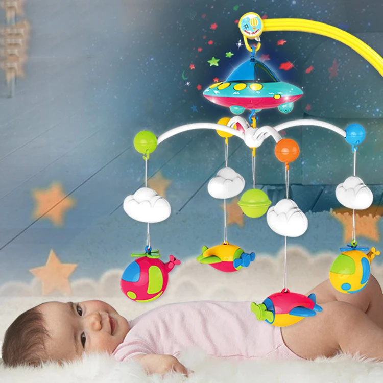 Dropshipping Remote Control Baby Crib Mobile With Lighting And Music Moon And Stars Projection For Infants
