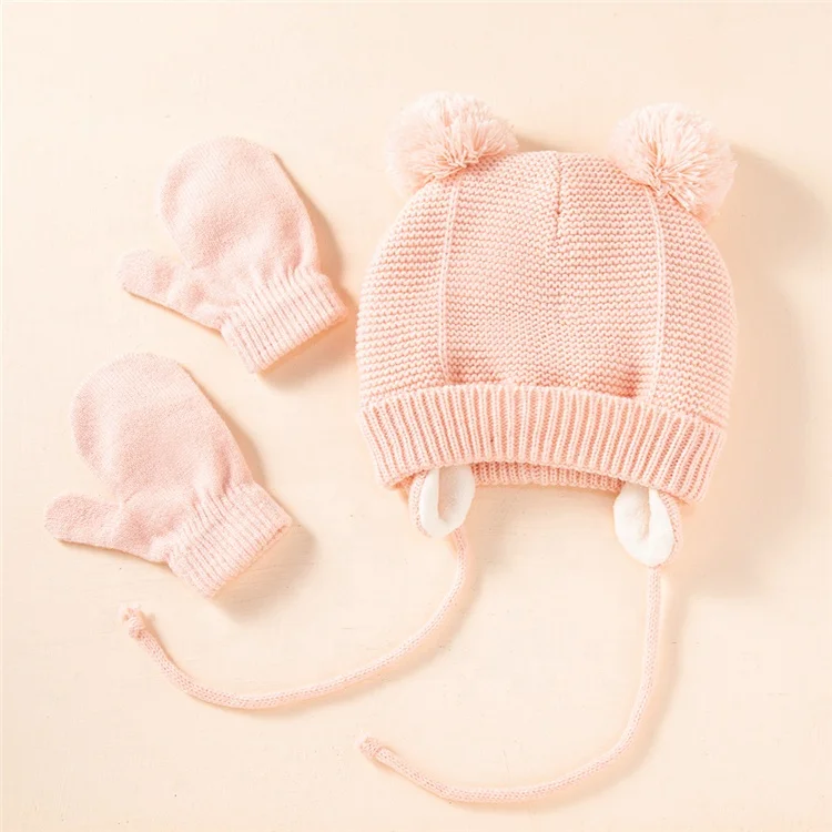 New European and American children braids warm ear protection knitted hat gloves