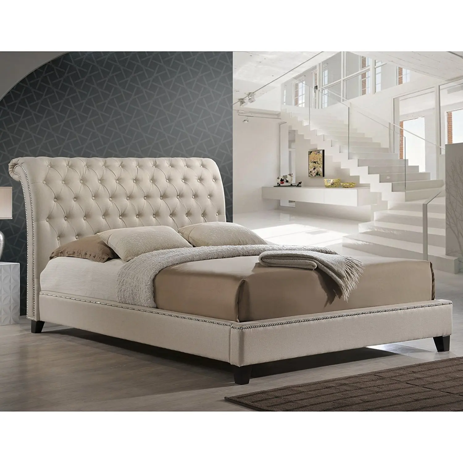 Easy Assembly cheap king bed with wide headboard used tall head board set black luxury leather