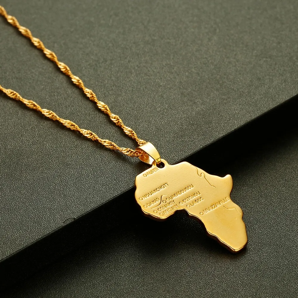 
Gold Color Long Chain Wholesale African Map Men Women Trendy Jewelry Gift Africa Map Pendant Necklace Gift 