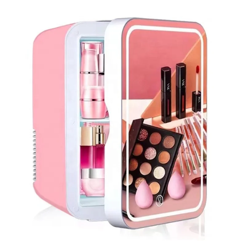 Портативный мини-холодильник, 5 л, косметический холодильник для ухода за кожей, холодильник для косметики с зеркалом и светодиодом