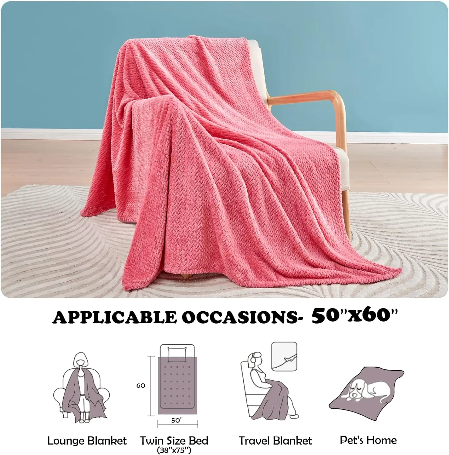 Super Soft pink Premium Silky Flannel Fleece Leaves Pattern Lightweight Bed Blanket All Season Use -- Blanket