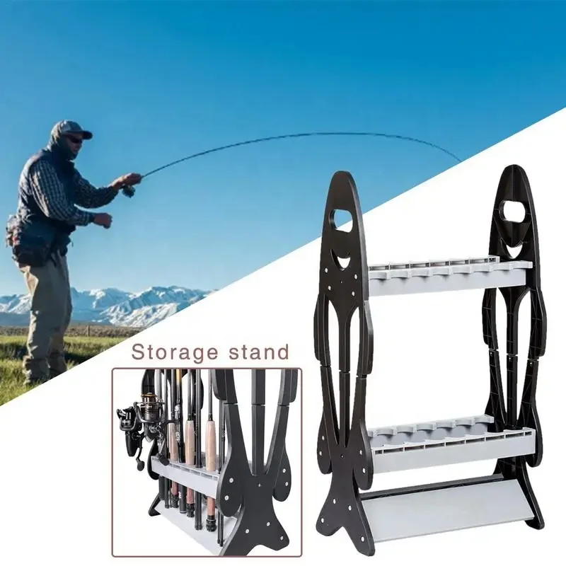 Hot Sale Lightweight 16Holes Fishing Pole Racks Display Support Stand Fishing Rod Rack Folding Fishing Rod Pod Support Holder