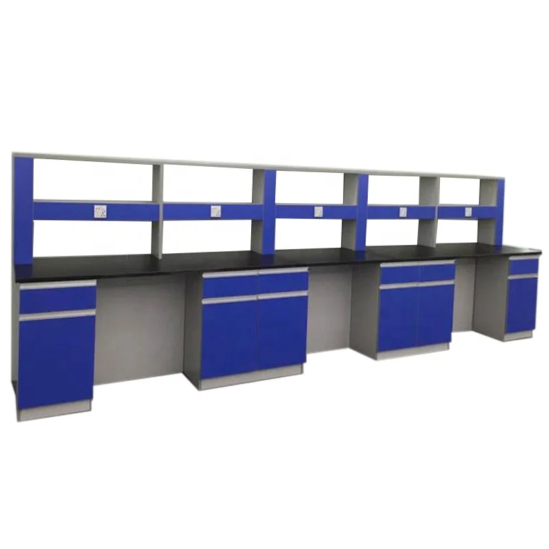 Modern Laboratory Wooden Island Bench Wooden Laboratory  Work Bench with Shelf on Top and PP Sink