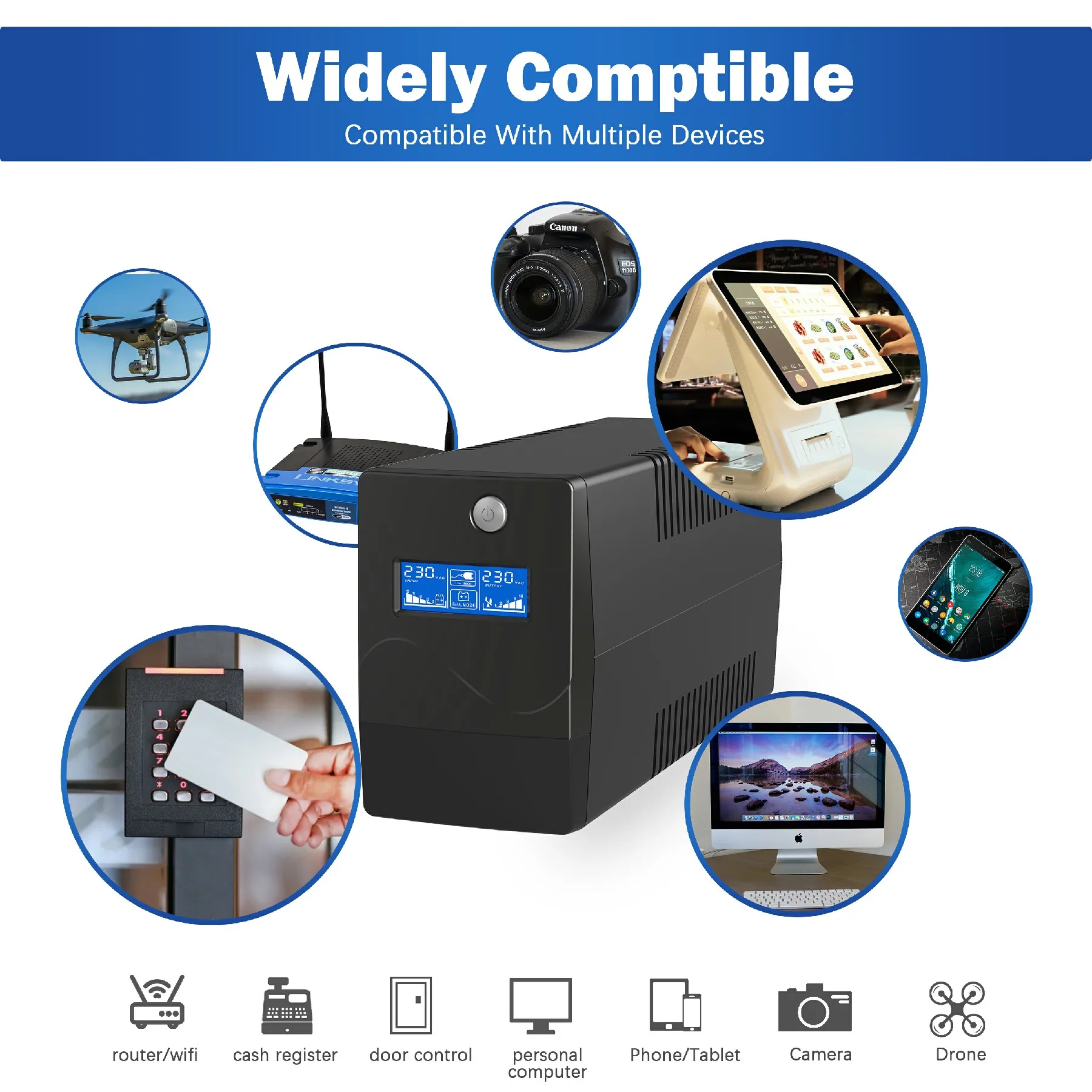 Offline Line Interactive Uninterruptible Power Supply UPS 1000va 600W 1200va 720W UPS for Backup with AVR