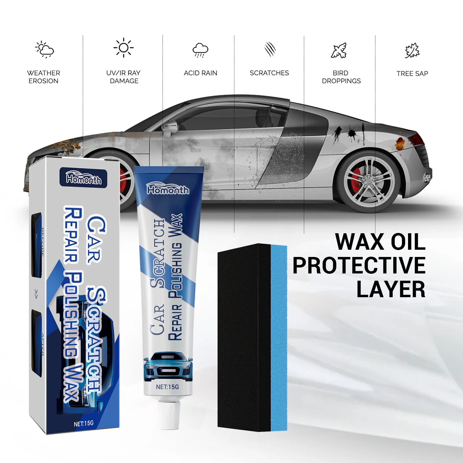 Homonth Quick Car Waxing Waterproof Car Body Wax Eco-friendly Protective Wax For Car Body